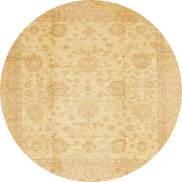 Round Abstract Mustard Yellow Oriental Rug, abs730