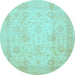 Round Oriental Light Blue Traditional Rug, abs730lblu