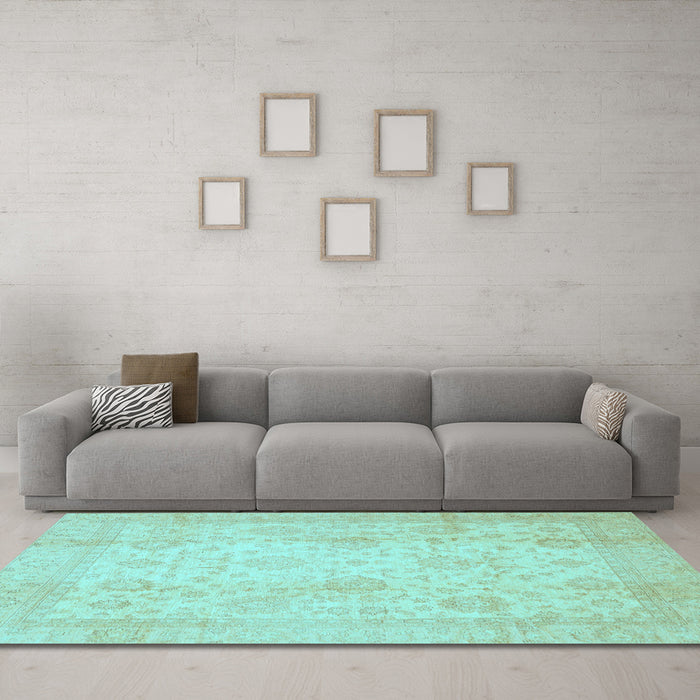 Machine Washable Oriental Light Blue Traditional Rug in a Living Room, wshabs730lblu