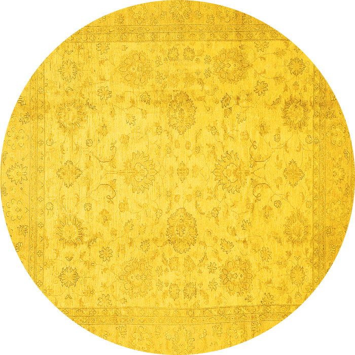 Round Oriental Yellow Traditional Rug, abs730yw