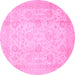 Round Machine Washable Oriental Pink Traditional Rug, wshabs730pnk