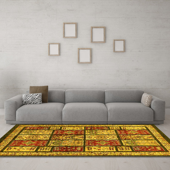 Machine Washable Abstract Yellow Modern Rug in a Living Room, wshabs731yw