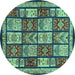 Round Abstract Turquoise Modern Rug, abs731turq