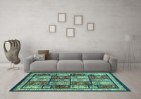 Machine Washable Abstract Turquoise Modern Rug, wshabs731turq