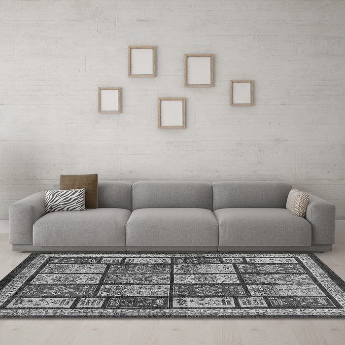 Machine Washable Abstract Gray Modern Rug in a Living Room,, wshabs731gry