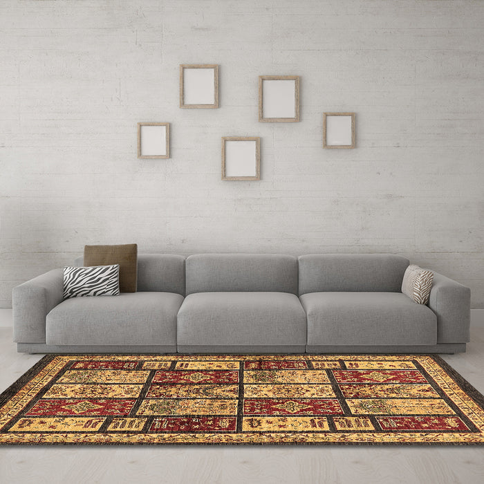 Machine Washable Abstract Brown Modern Rug in a Living Room,, wshabs731brn