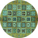 Round Abstract Turquoise Modern Rug, abs732turq