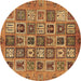 Round Machine Washable Abstract Brown Modern Rug, wshabs732brn