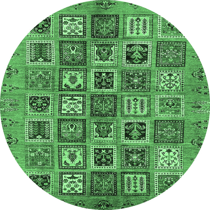 Round Machine Washable Abstract Emerald Green Modern Area Rugs, wshabs732emgrn