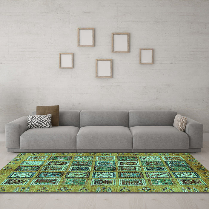 Machine Washable Abstract Turquoise Modern Area Rugs in a Living Room,, wshabs732turq