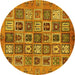 Round Abstract Yellow Modern Rug, abs732yw