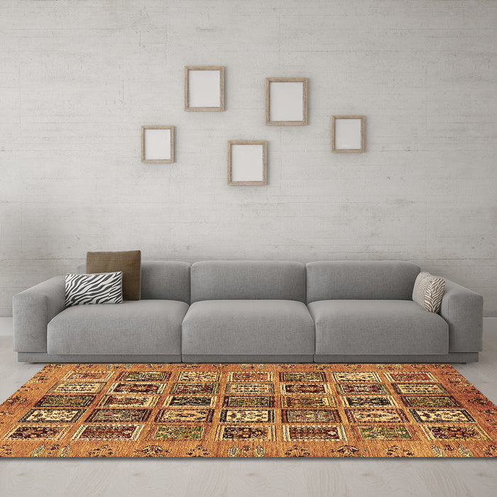 Machine Washable Abstract Brown Modern Rug in a Living Room,, wshabs732brn