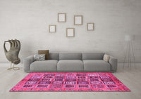 Machine Washable Abstract Pink Modern Rug, wshabs732pnk