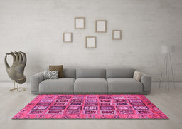 Machine Washable Abstract Pink Modern Rug in a Living Room, wshabs732pnk