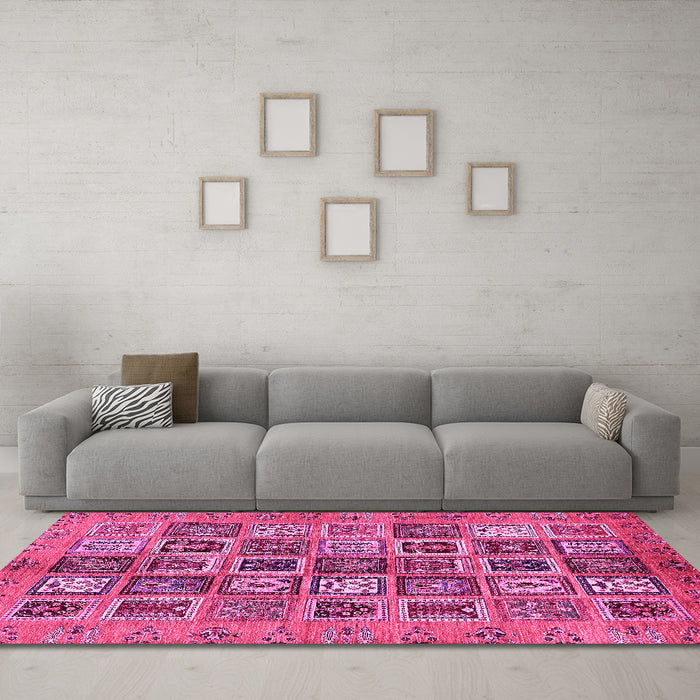 Machine Washable Abstract Pink Modern Rug in a Living Room, wshabs732pnk