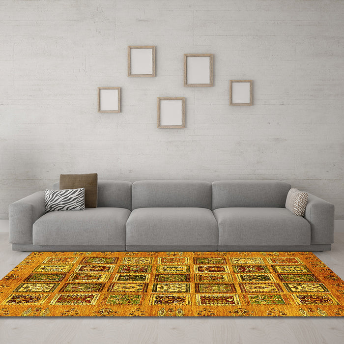 Machine Washable Abstract Yellow Modern Rug in a Living Room, wshabs732yw