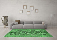 Machine Washable Abstract Emerald Green Modern Rug, wshabs732emgrn