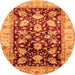 Round Machine Washable Oriental Orange Traditional Area Rugs, wshabs733org