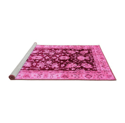 Sideview of Machine Washable Oriental Pink Traditional Rug, wshabs733pnk
