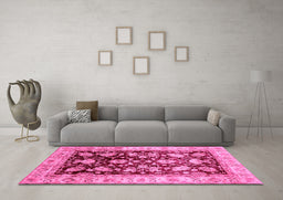 Machine Washable Oriental Pink Traditional Rug in a Living Room, wshabs733pnk