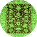 Round Machine Washable Oriental Green Traditional Area Rugs, wshabs733grn