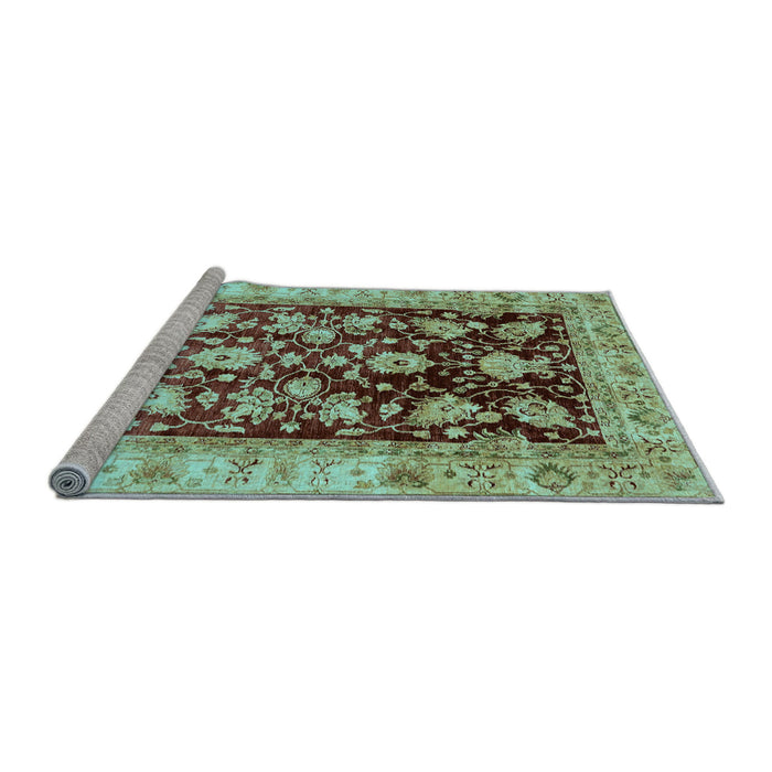 Sideview of Machine Washable Oriental Light Blue Traditional Rug, wshabs733lblu