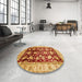Round Machine Washable Abstract Red Rug in a Office, wshabs733