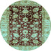 Round Machine Washable Oriental Light Blue Traditional Rug, wshabs733lblu