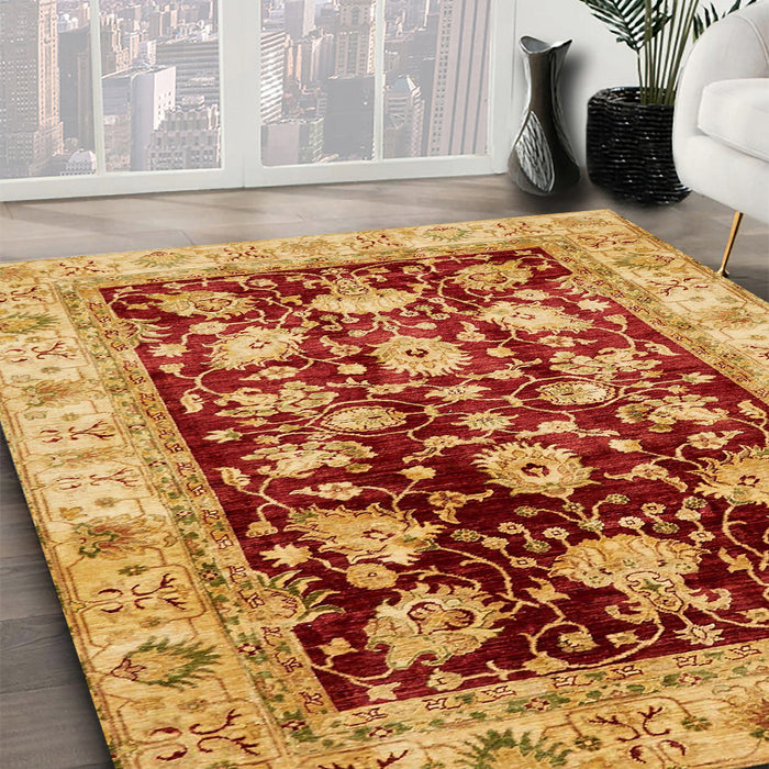 Abstract Red Oriental Rug in Family Room, abs733