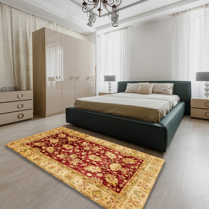 Abstract Red Oriental Rug in a Bedroom, abs733