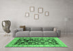 Machine Washable Oriental Emerald Green Traditional Area Rugs in a Living Room,, wshabs733emgrn