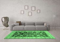 Machine Washable Oriental Emerald Green Traditional Rug, wshabs733emgrn