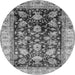 Round Machine Washable Oriental Gray Traditional Rug, wshabs733gry