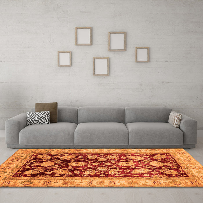 Machine Washable Oriental Orange Traditional Area Rugs in a Living Room, wshabs733org