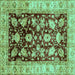 Square Oriental Turquoise Traditional Rug, abs733turq