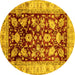 Round Machine Washable Oriental Yellow Traditional Rug, wshabs733yw