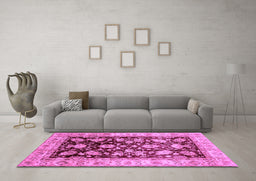 Machine Washable Oriental Purple Traditional Area Rugs in a Living Room, wshabs733pur