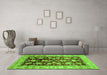 Machine Washable Oriental Green Traditional Area Rugs in a Living Room,, wshabs733grn