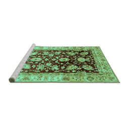 Sideview of Machine Washable Oriental Turquoise Traditional Area Rugs, wshabs733turq