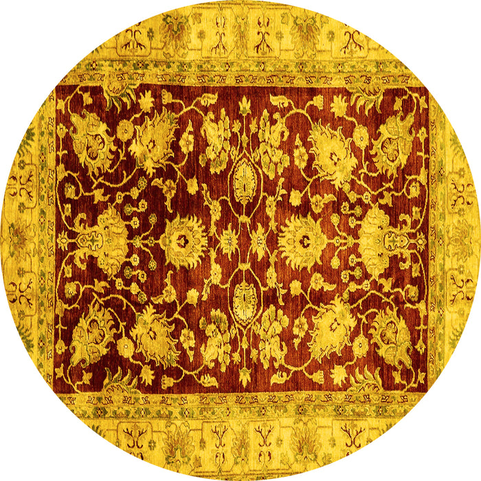 Round Oriental Yellow Traditional Rug, abs733yw