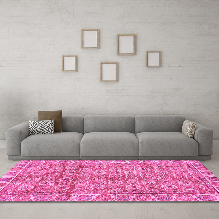 Machine Washable Oriental Pink Traditional Rug in a Living Room, wshabs734pnk