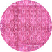 Round Machine Washable Oriental Pink Traditional Rug, wshabs734pnk