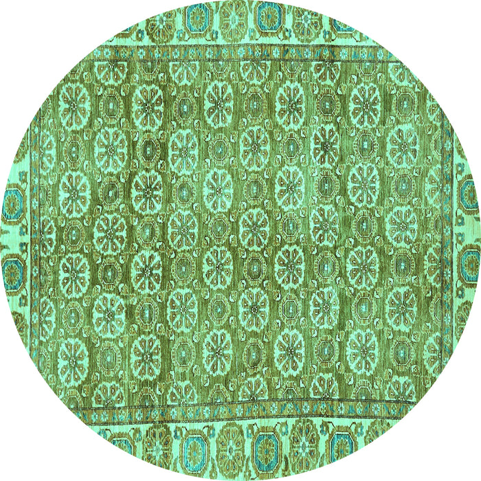 Round Machine Washable Oriental Turquoise Traditional Area Rugs, wshabs734turq
