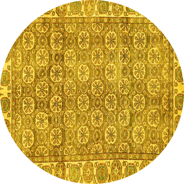 Round Machine Washable Oriental Yellow Traditional Rug, wshabs734yw