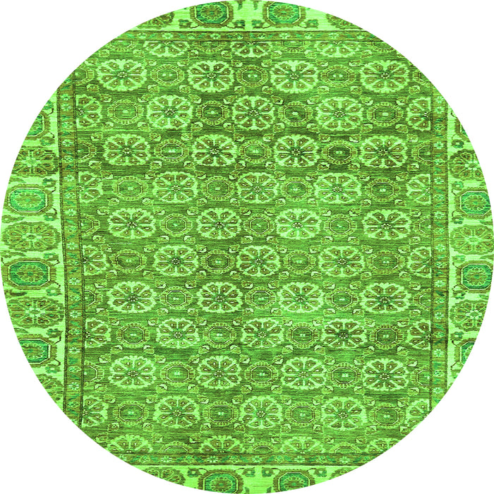 Round Machine Washable Oriental Green Traditional Area Rugs, wshabs734grn