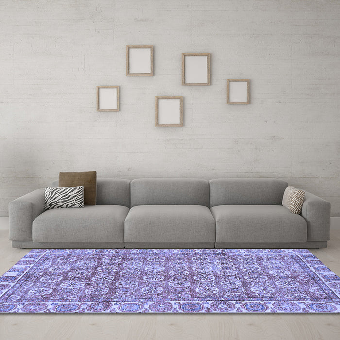 Machine Washable Oriental Blue Traditional Rug in a Living Room, wshabs734blu