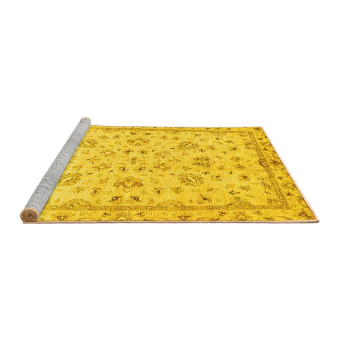 Sideview of Machine Washable Oriental Yellow Traditional Rug, wshabs735yw