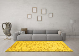 Machine Washable Oriental Yellow Traditional Rug in a Living Room, wshabs735yw
