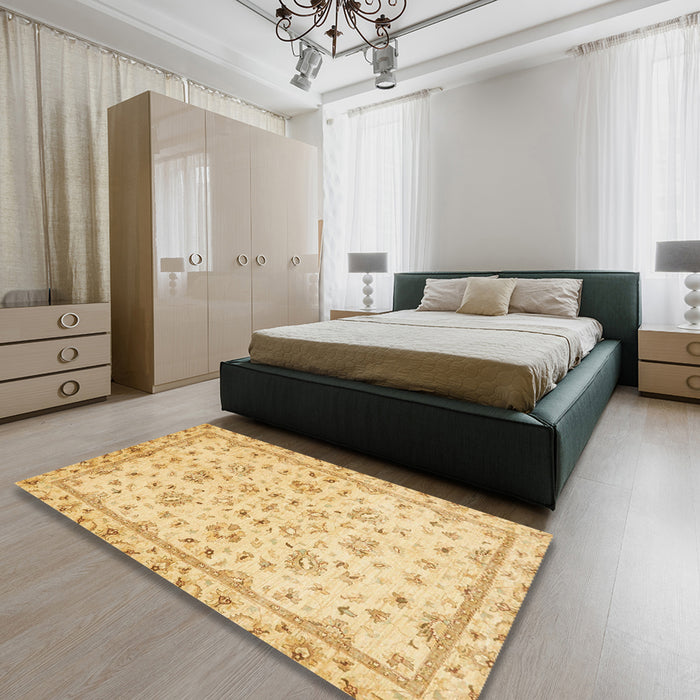 Machine Washable Abstract Yellow Rug in a Bedroom, wshabs735