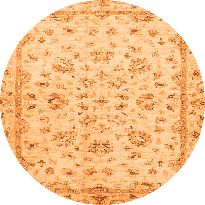 Round Machine Washable Oriental Orange Traditional Area Rugs, wshabs735org